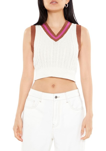 V Yaka Örme Crop Yelek