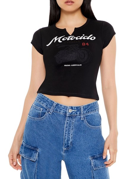 Motociclo Baskılı Baby Tee Tişört