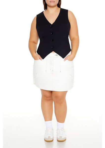 Plus Size Kolsuz Düğmeli Yelek