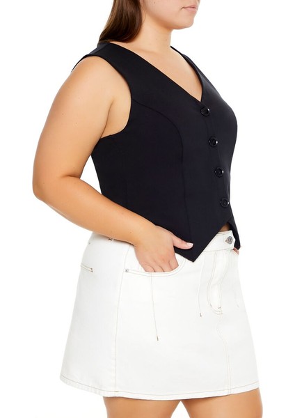 Plus Size Kolsuz Düğmeli Yelek