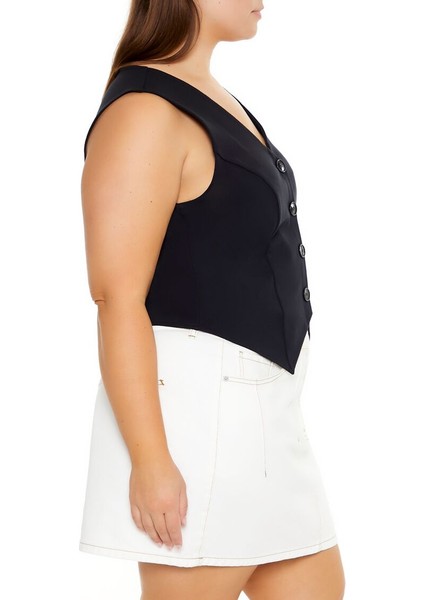Plus Size Kolsuz Düğmeli Yelek