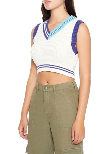 V Yaka Örgü Crop Yelek
