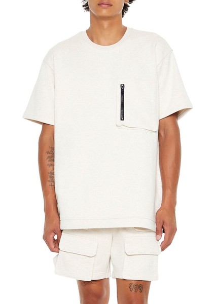 Heathered Oversize Zip Pocket Tişört