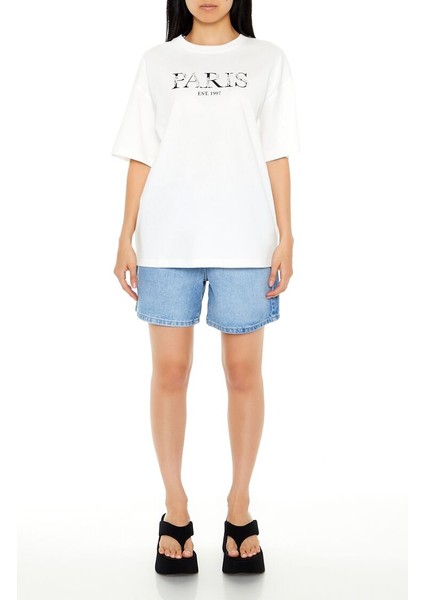 Oversize Incili Paris Tişört