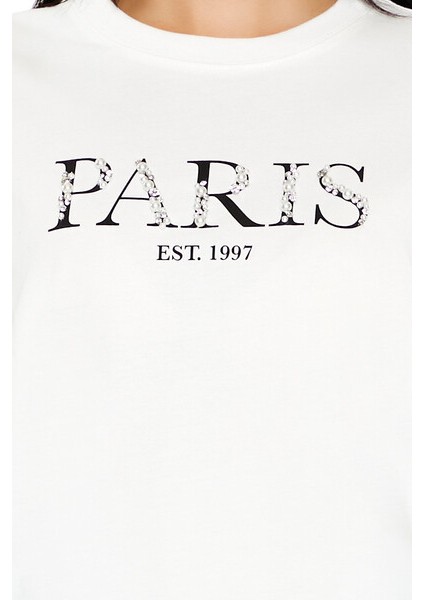 Oversize Incili Paris Tişört
