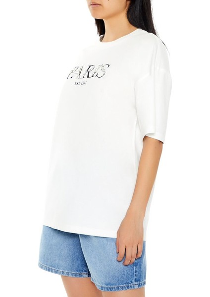 Oversize Incili Paris Tişört