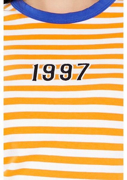Çizgili 1997 Baskılı Baby Tee Tişört