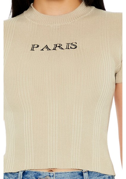 Paris Nakışlı Triko Tişört