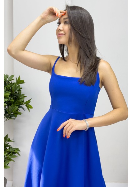 Kadın Askılı Kloş Etek Ucu Tül Detay Midi Abiye Elbise modelleri