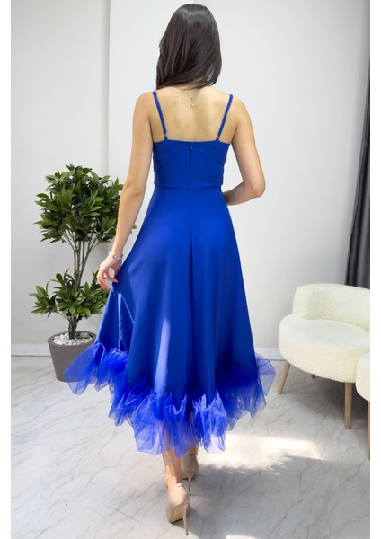 Kadın Askılı Kloş Etek Ucu Tül Detay Midi Abiye Elbise fırsatları