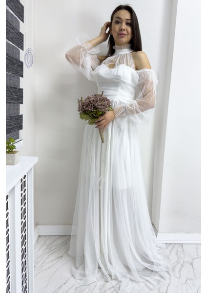 Kadın Tül Drapeli Kloş Abiye modelleri