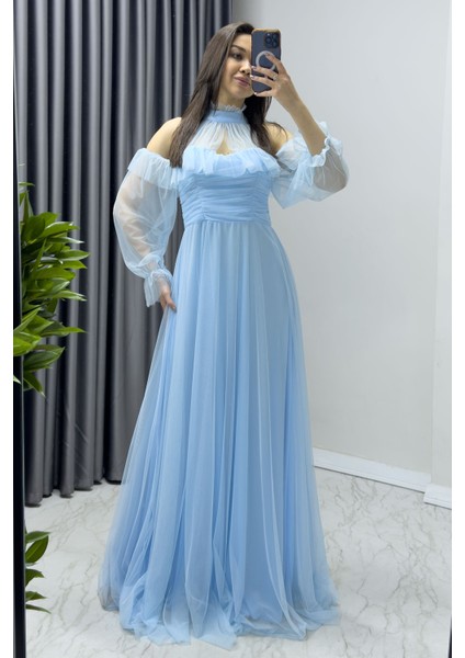 Kadın Tül Drapeli Kloş Abiye