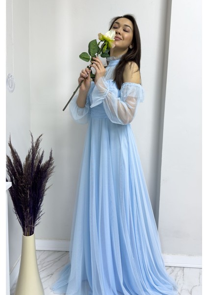 Kadın Tül Drapeli Kloş Abiye modelleri