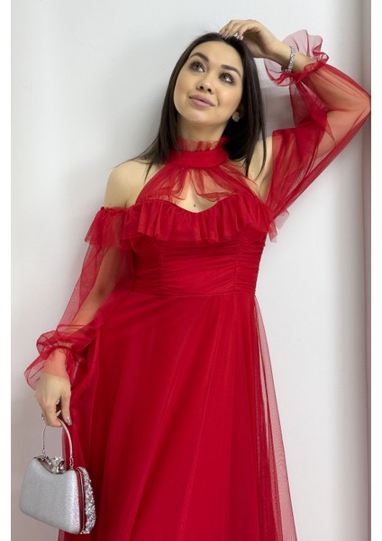 Kadın Tül Drapeli Kloş Abiye fiyatları