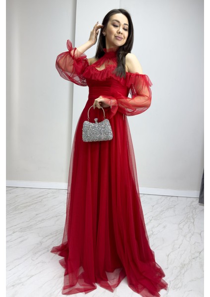 Kadın Tül Drapeli Kloş Abiye modelleri