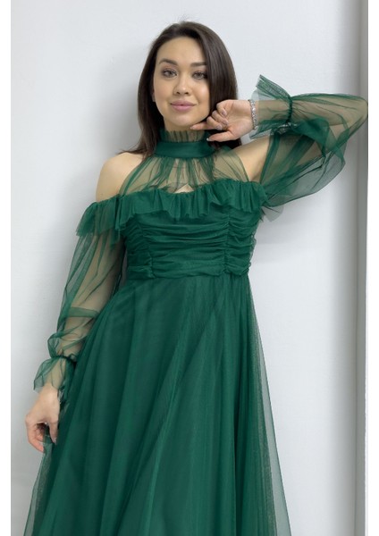 Kadın Tül Drapeli Kloş Abiye modelleri