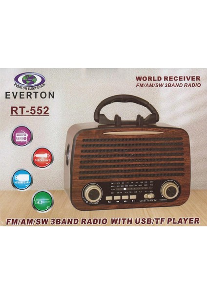 RT-552 Bluetooth Fm-Usb-Tf-Aux Şarjlı Nostaljik Radyo