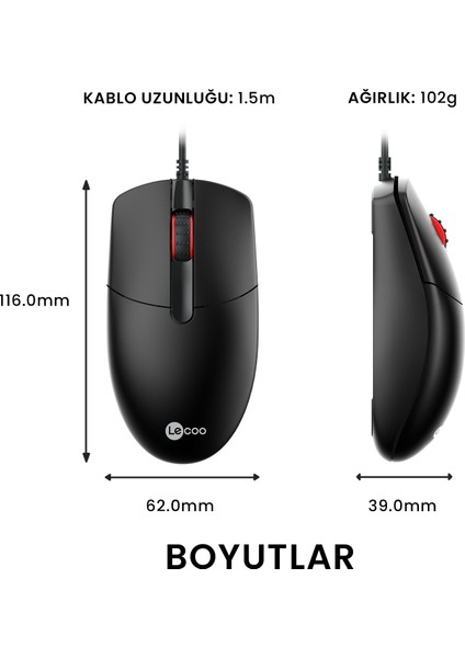 MS103 USB Kablolu 1000DPI 3 Tuşlu Optik Mouse Siyah