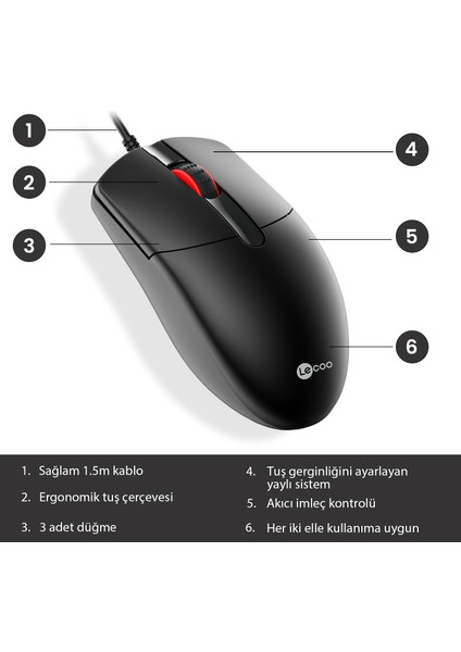 MS103 USB Kablolu 1000DPI 3 Tuşlu Optik Mouse Siyah