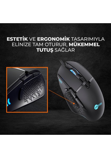 MG1101 Kablolu 6400DPI 8 Tuşlu RGB LED Aydınlatmalı Gaming Optik Mouse Siyah