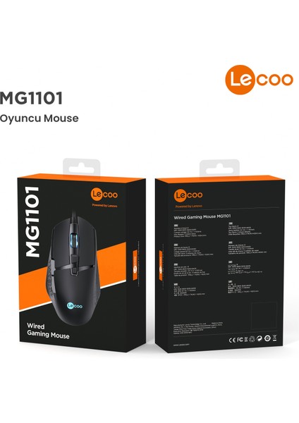 MG1101 Kablolu 6400DPI 8 Tuşlu RGB LED Aydınlatmalı Gaming Optik Mouse Siyah