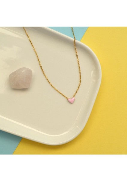 Küçük Kalpli Ince Çelik Küpe Beyaz Kalpli Çift Yönlü Kullanımlı Çelik Kolye Kalpli