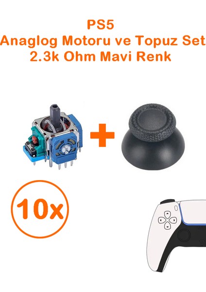 10 Adet Ps5 Analog Motoru ve Başlık Topuz Set
