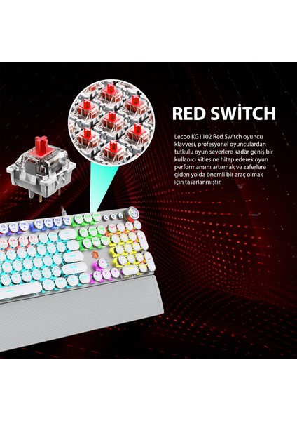 KG1102 USB Kablolu Red Switch Makro Tuşlu RGB LED Aydınlatmalı Mekanik Gaming Türkçe Q Metalik Klavye