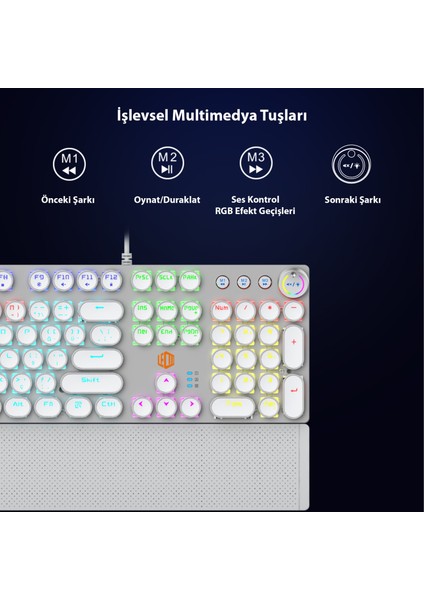 KG1102 USB Kablolu Red Switch Makro Tuşlu RGB LED Aydınlatmalı Mekanik Gaming Türkçe Q Metalik Klavye