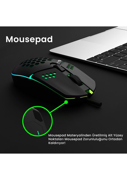 MS105 Kablolu 3200DPI 6 Tuşlu RGB LED Aydınlatmalı Gaming Optik Mouse Siyah