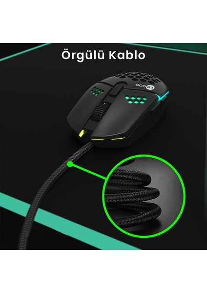 MS105 Kablolu 3200DPI 6 Tuşlu RGB LED Aydınlatmalı Gaming Optik Mouse Siyah