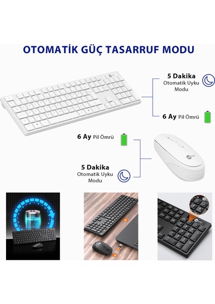 KM2001 Kablosuz Türkçe Q Klavye & Mouse Set Beyaz