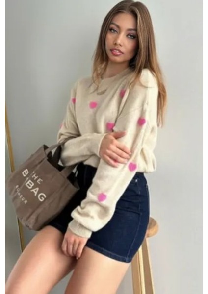 Sevimli Kalp Desenli Triko Kazak