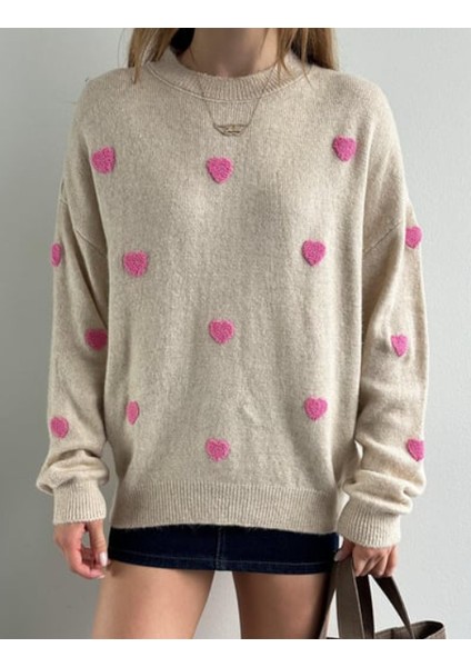 Sevimli Kalp Desenli Triko Kazak