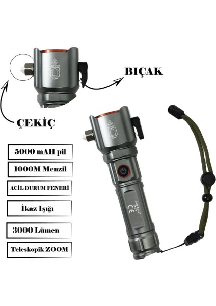 GP-218 Acil Durum El Feneri Güçlü Tg LED Zoom Uzun Menzilli El Feneri 3000 Lümen Değerlendirmeleri fırsatları