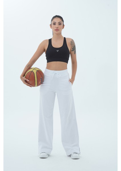 Daily Core - Beyaz Yüksek Bel Bol Paça Kadın Palazzo Eşofman Altı