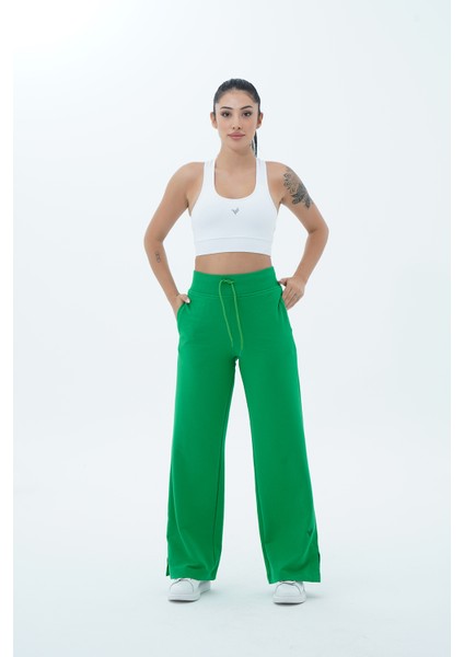 Daily Core - Yeşil Yüksek Bel Bol Paça Kadın Palazzo Eşofman Altı