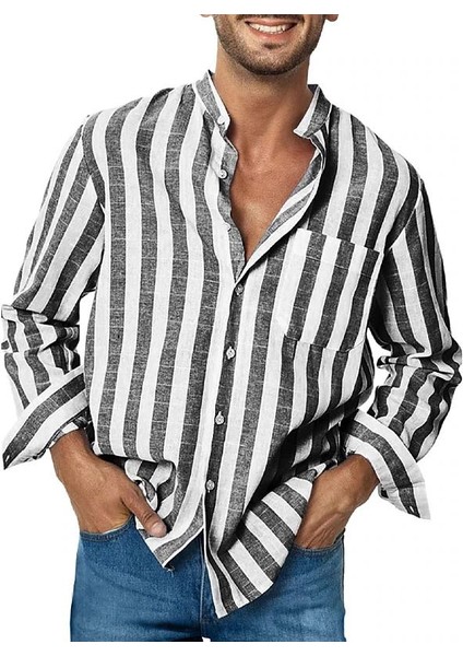 Erkek Gömlek Relax Fit Hakim Yaka Tek Cepli Pamuk Keten