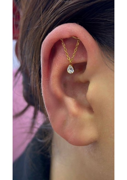 1 Adet G23 Tıtanıum ( Titanyum ) Zirkon Taşlı Hidden Helix Flat Lobe Uyumlu Piercing