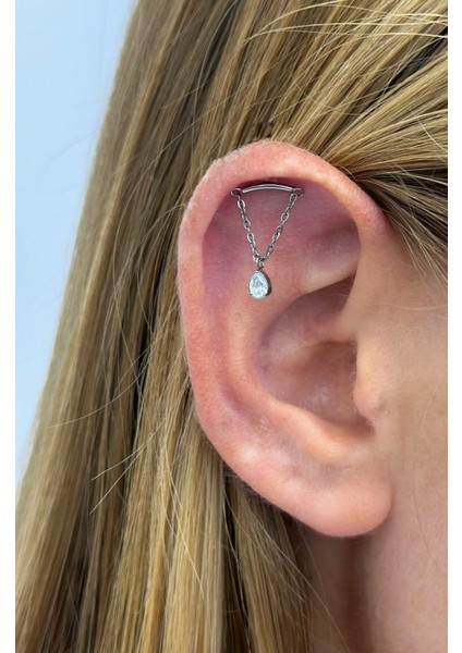 1 Adet G23 Tıtanıum ( Titanyum ) Zirkon Taşlı Hidden Helix Flat Lobe Uyumlu Piercing