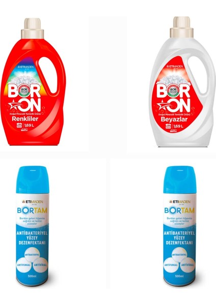 Doğal Sıvı Deterjan Boron Renkliler ve Beyazlar İçin 26*2 + Bortam Dezenfektan 500 ml*2 Adet