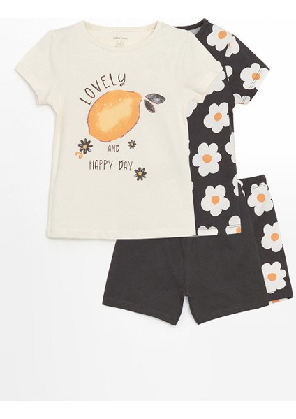 Lcw Baby Bisiklet Yaka Kız Bebek Şortlu Pijama Takım 2'li