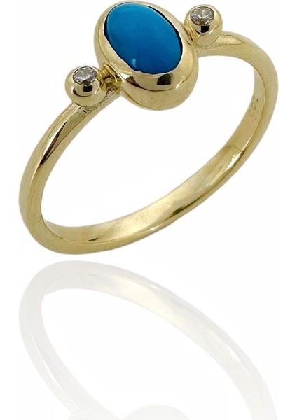 Minimal Tasarım Doğal Turkuaz Taş 14 Ayar Altın Yüzük
