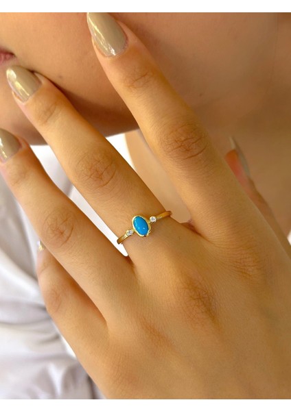 Minimal Tasarım Doğal Turkuaz Taş 14 Ayar Altın Yüzük fiyatları