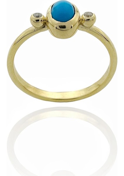 Minimal Tasarım Doğal Turkuaz Taş 14 Ayar Altın Yüzük modelleri