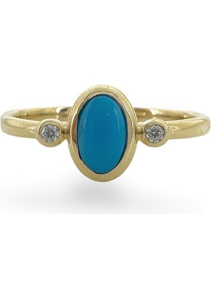 Minimal Tasarım Doğal Turkuaz Taş 14 Ayar Altın Yüzük indirimleri