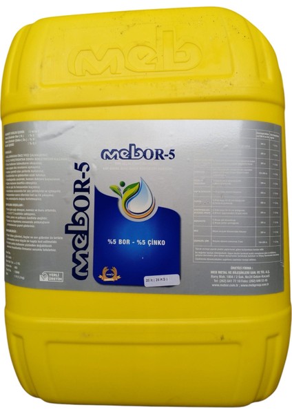 Mebor5 %5 Bor, %5 Çinko İçerikli Sıvı Gübre 20 Litre