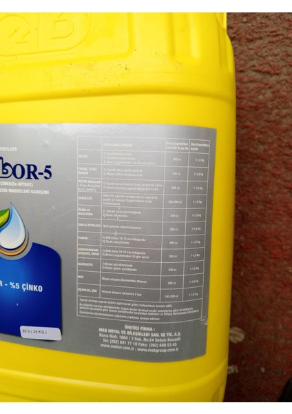Mebor5 %5 Bor, %5 Çinko İçerikli Sıvı Gübre 20 Litre