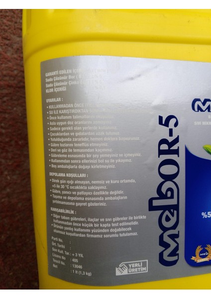 Mebor5 %5 Bor, %5 Çinko İçerikli Sıvı Gübre 20 Litre