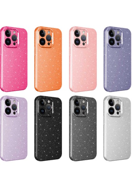 Apple iPhone 14 Pro Max Kılıf Kamera Korumalı Simli Lüks Koton Kapak-Pembe Koyu